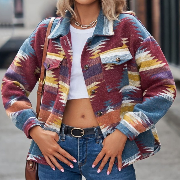 Tribal Treasures Collared Jacket - Burgundy - Picture 6 of 6